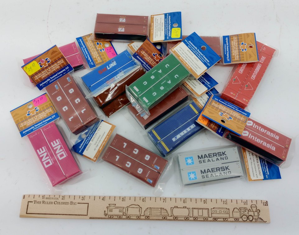 12 ASSORTED JTC N SCALE 40FT HIGH-CUBE CONTAINERS MAERSK, ONE, ZIM, GCL, SEALED PACKAGES  INV 263331536