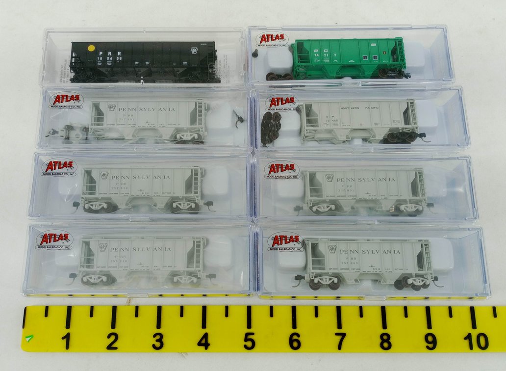 ATLAS & MICRO-TRAINS N SCALE PRR, PC & NP HOPPERS, 8 OBS  INV 263331598