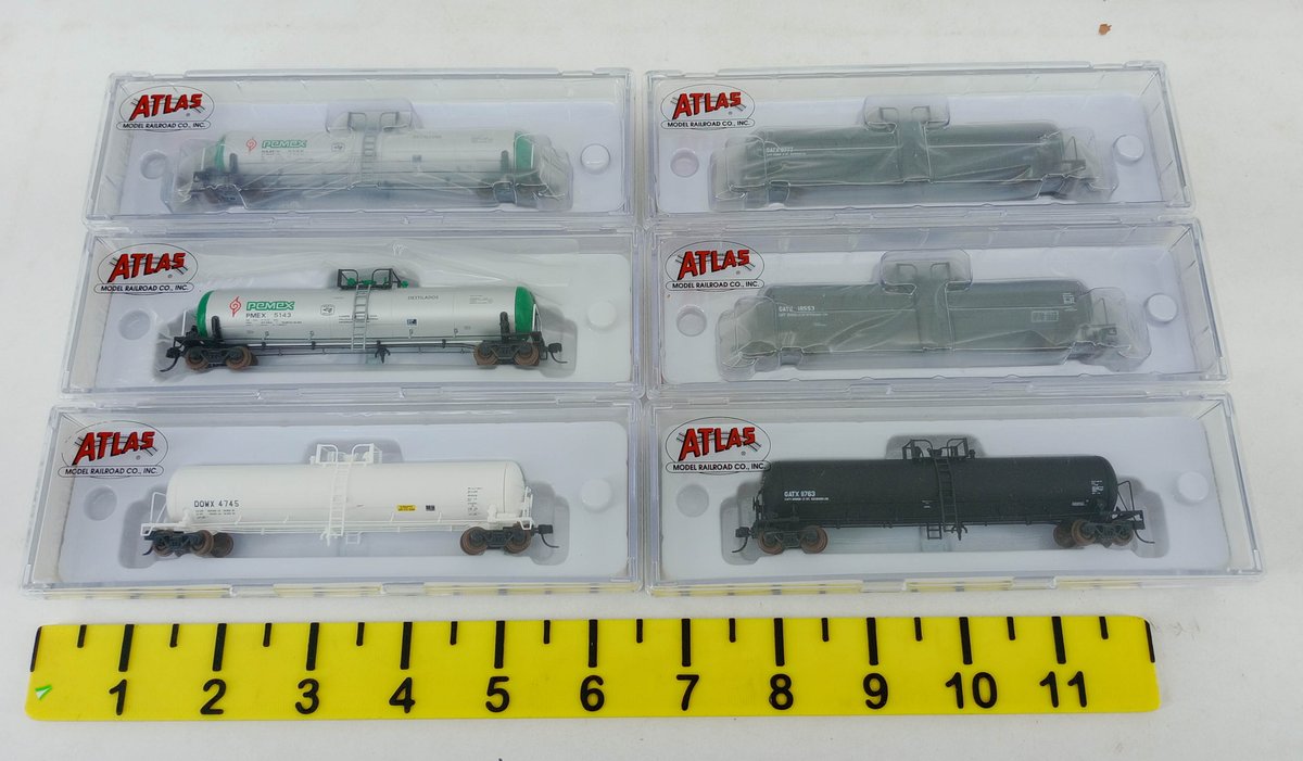 6 ATLAS N SCALE GATX 20, 700 GAL TANK CARS PEMEX DOWX LINSEED OIL, 6 OBS  INV 263331601