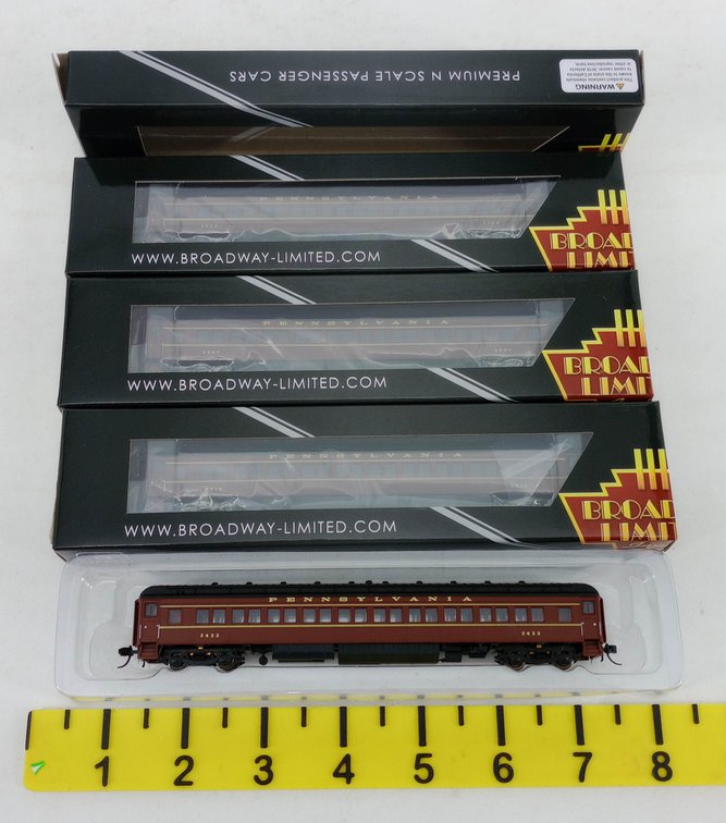 4 BROADWAY LIMITED 3760 PRR P70 COACHES W/ ICE AC, N SCALE, 4 OBS  INV 263331611
