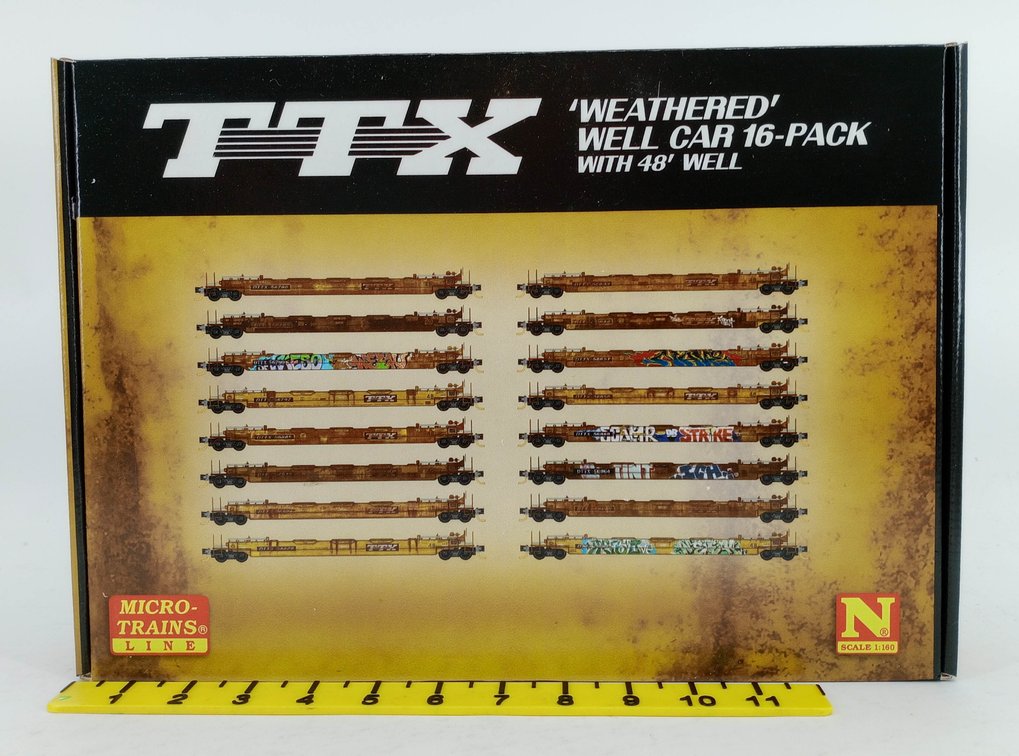 MICRO-TRAINS LINE TTX WEATHERED 48FT WELL CARS 16-PACK, N SCALE, OB  INV 263331619