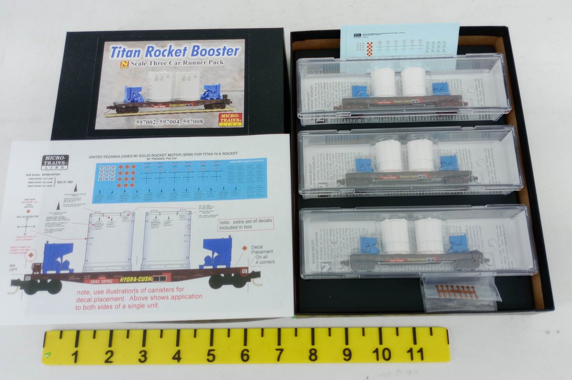 MICRO-TRAINS 597002 597004 597008 N SCALE TITAN ROCKET BOOSTER 3 FLAT CAR RUNNER PACK, OB  INV 263331622