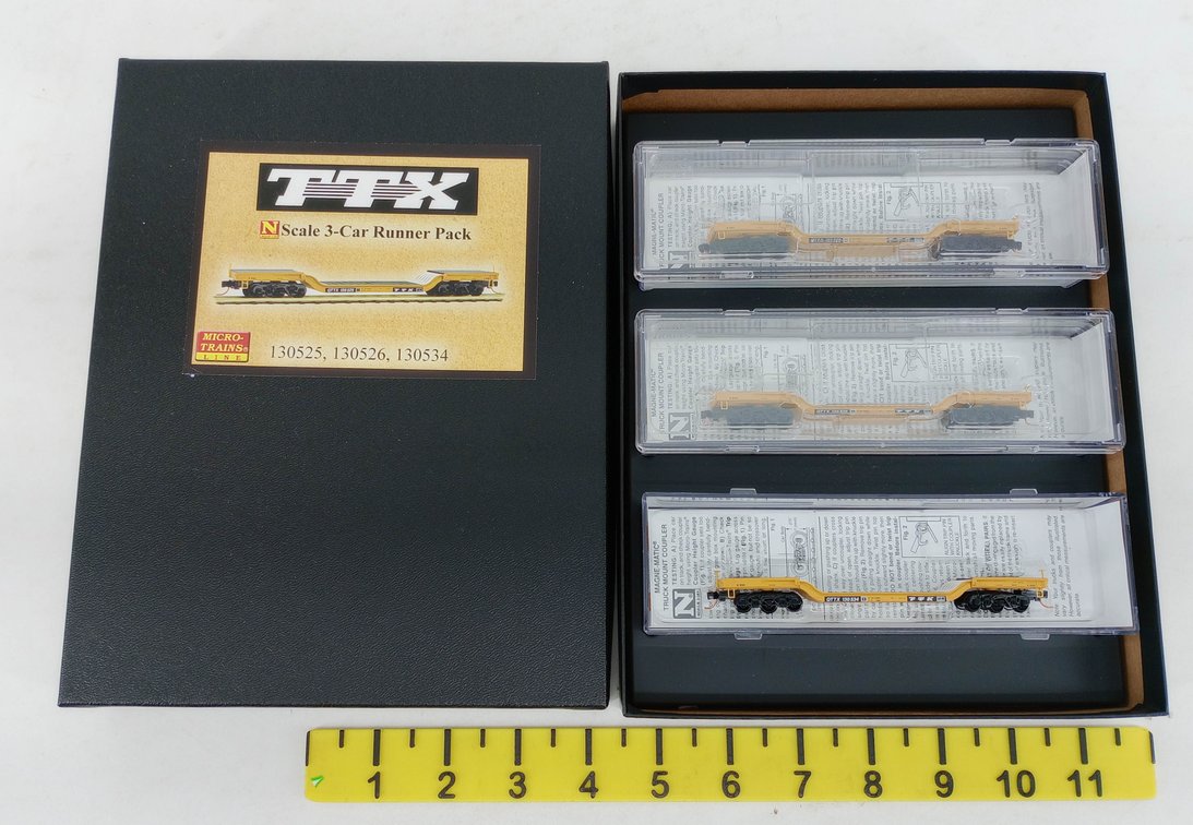 3 MICRO-TRAINS N GAUGE 130525, 130526, 130534 TTX HEAVYWEIGHT DEPRESSED CENTER FLAT CARS, OB  INV 263331625