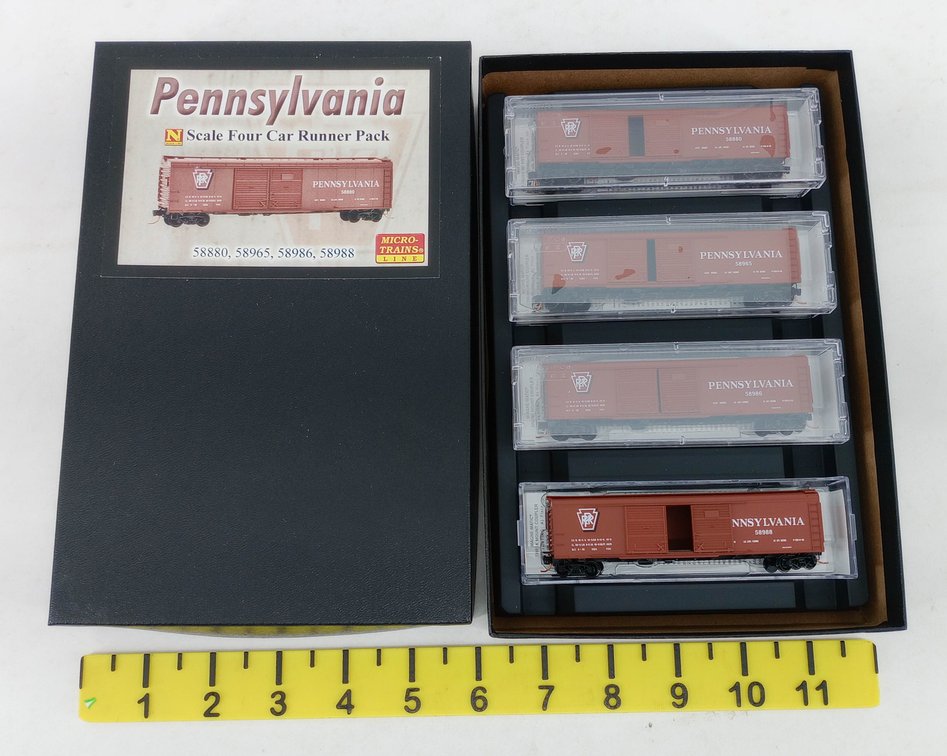 4 MICRO-TRAINS 139 PENNSYLVANIA 50FT WAGON TOP BOXCARS N SCALE, OB  INV 263331626