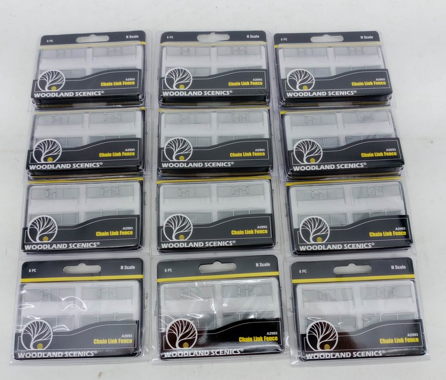 12 WOODLAND SCENICS A2993 N SCALE CHAIN LINK FENCE 8 PC SETS, 12 OBS  INV 263331640