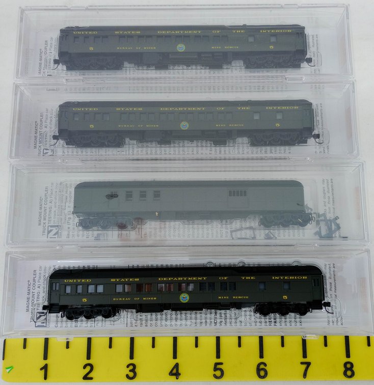 4 MICRO-TRAINS N SCALE US DEPT OF THE INTERIOR HEAVYWEIGHT SLEEPERS & MAIL BAGGAGE CAR, 4 OBS  INV 263331651