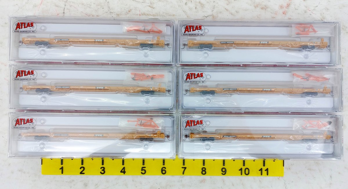 6 ATLAS N SCALE F89J RTTX TTX TRIPLE HITCH FLAT CARS, 6 OBS  INV 263331661