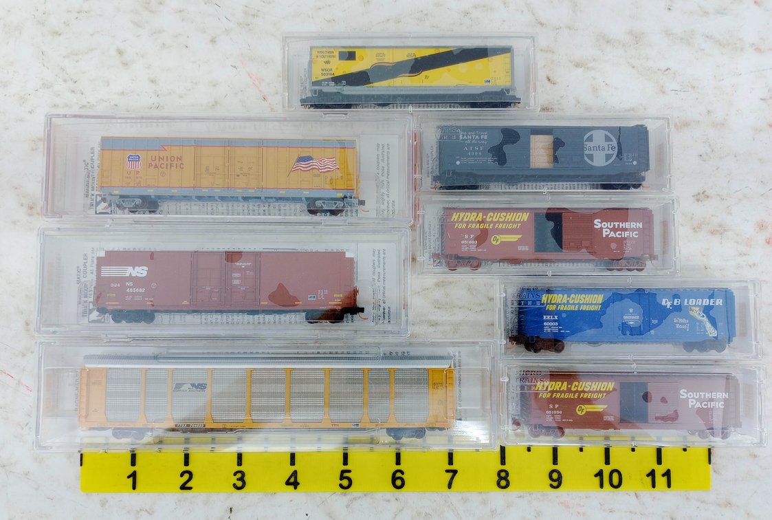 8 MICRO-TRAINS N SCALE ASSORTED BOXCARS & AUTORACK, 8 OBS  INV 263331677