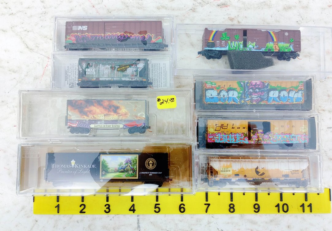 8 MICRO-TRAINS N SCALE GRAFFITI & WEATHERED BOXCARS & HOPPERS, 8 OBS  INV 263331676