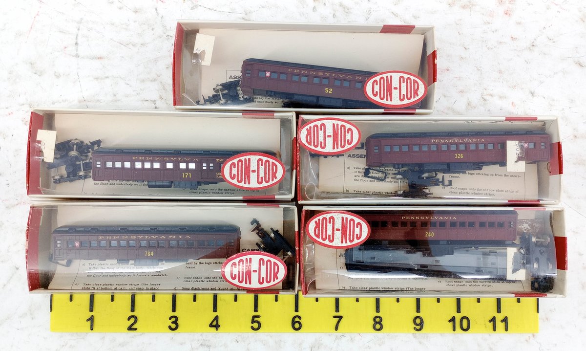 5 CON-COR N GAUGE PENNSYLVANIA & SO PACIFIC OLDIE PASSENGER CARS, 5 OBS  INV 263331682