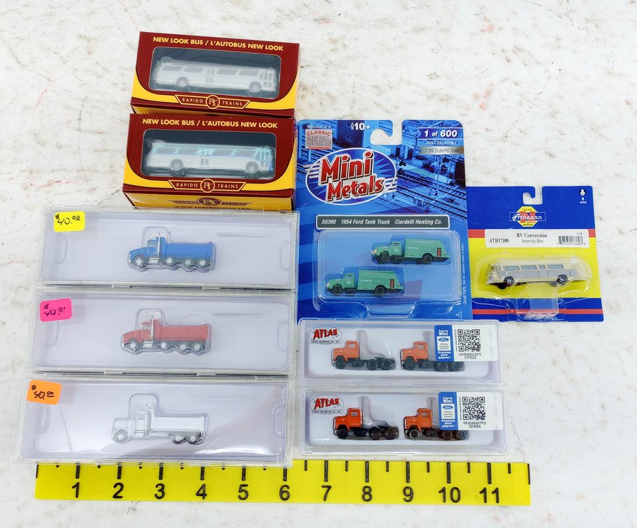 ASSORTED N SCALE ATLAS MINI METALS RAPIDO ATHEARN TRUCKS & BUSES 9 OBS  INV 263331689