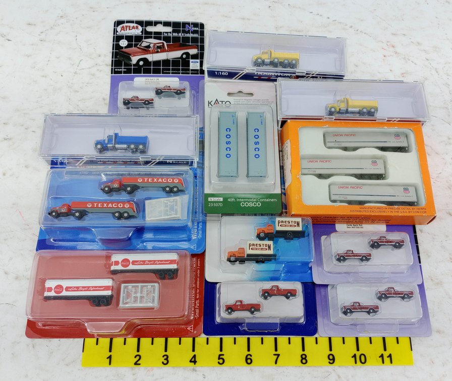 ASSORTED N SCALE ATLAS, KATO, TRAINWORX TRUCKS & TRAILERS OBS  INV 263331706