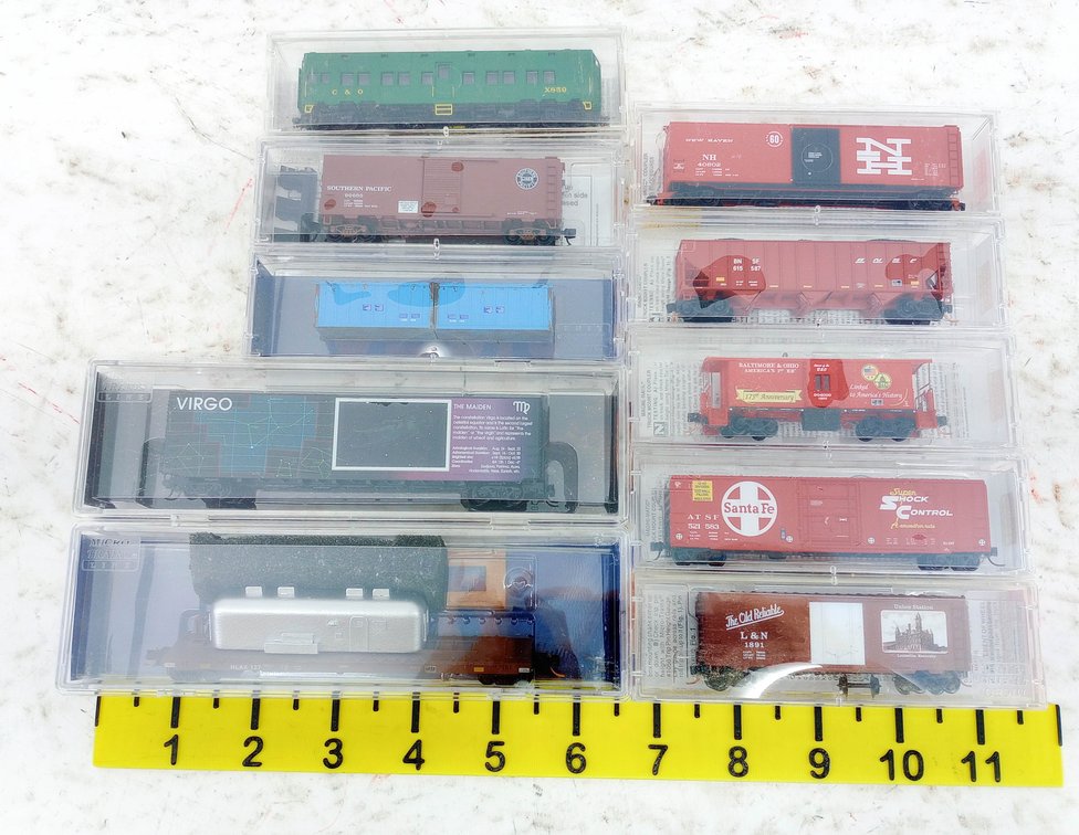10 MICRO-TRAINS N SCALE FREIGHT CARS & CABOOSE, SANTA FE, NASA, B&O, 10 OBS  INV 263331712
