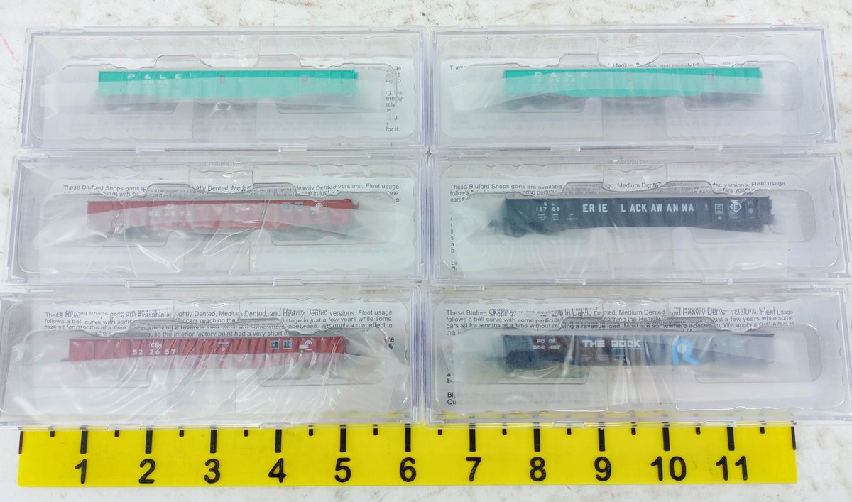 6 BLUFORD SHOPS N SCALE 52'6" 15-PANEL MILL GONDOLAS, 6 OBS  INV 263331715