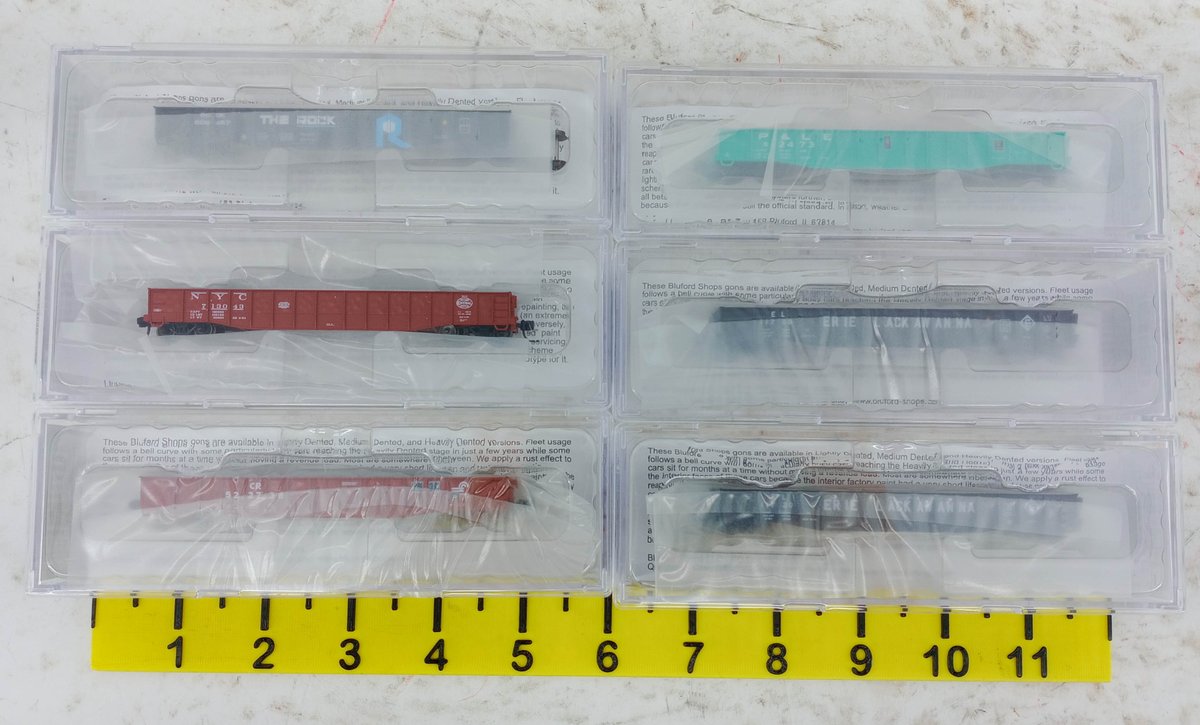 6 BLUFORD SHOPS N SCALE 52'6" 15-PANEL MILL GONDOLAS, 6 OBS  INV 263331717