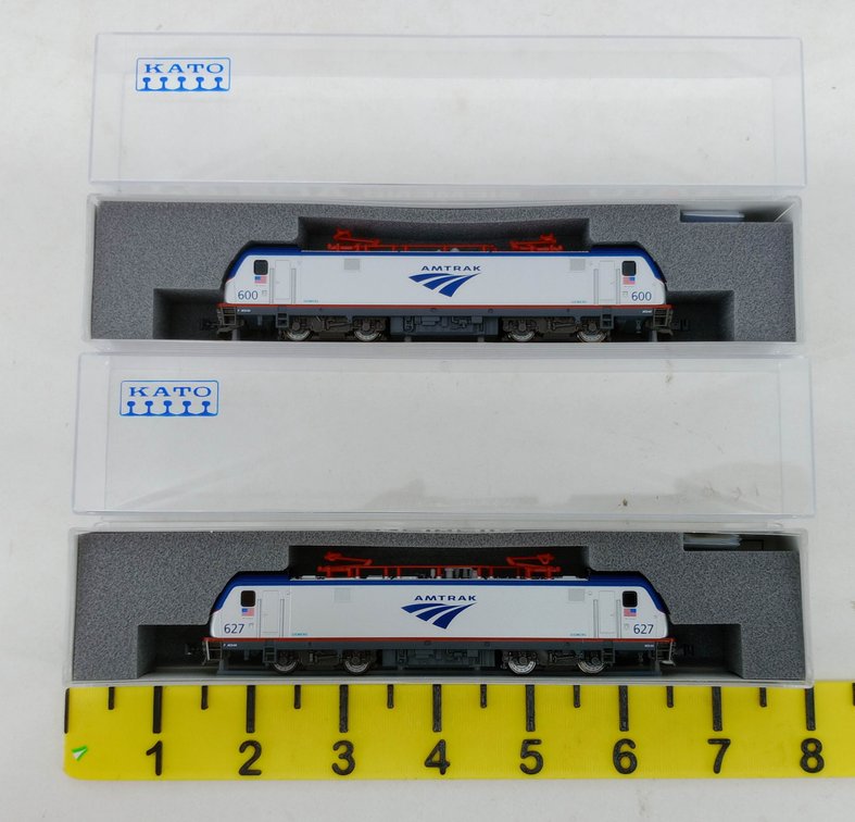 2 KATO N 137-3001 & 137-3002 AMTRAK ACS-64 ELECTRIC LOCOMOTIVES #600 & #627, 2 OBS  INV 263331743