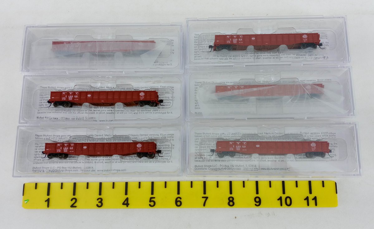 6 BLUFORD SHOPS N SCALE NYC 52'6" 15-PANEL MILL GONDOLAS, 6 OBS  INV 263331741