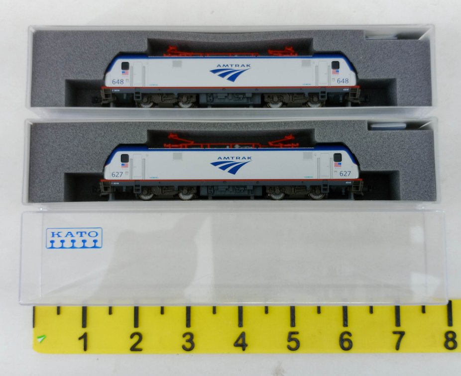 2 KATO N SCALE 137-3002 & 137-3003 AMTRAK ACS-64 LOCOMOTIVES #627 & #648, 2 OBS  INV 263331742