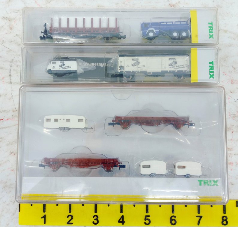 3 MINITRIX N GAUGE 15337 MUSEUMSWAGEN, 15288 RUNGENWAGEN & NIEDERBORDWAGEN SETS, 3 OBS  INV 263331826