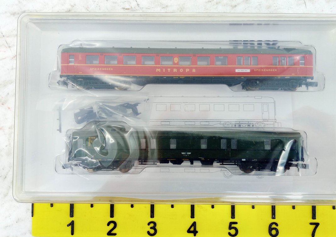 TRIX MINITRIX N GAUGE 15801 BERLIN-HAMBURG MITROPA DINING & BAGGAGE CAR SET, OB  INV 263331827