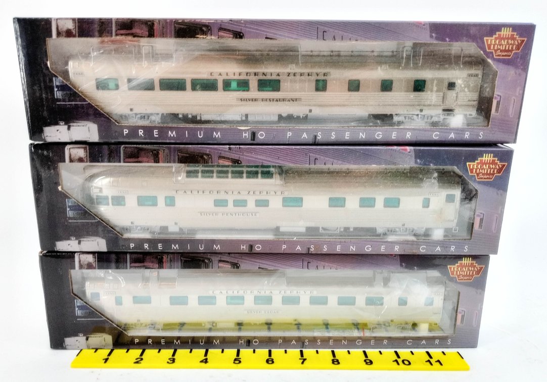 3 BROADWAY LIMITED 1527 1505 1519 CB&Q CALIFORNIA ZEPHYR HO PASSENGER CARS, 3 OBS  INV 263331845