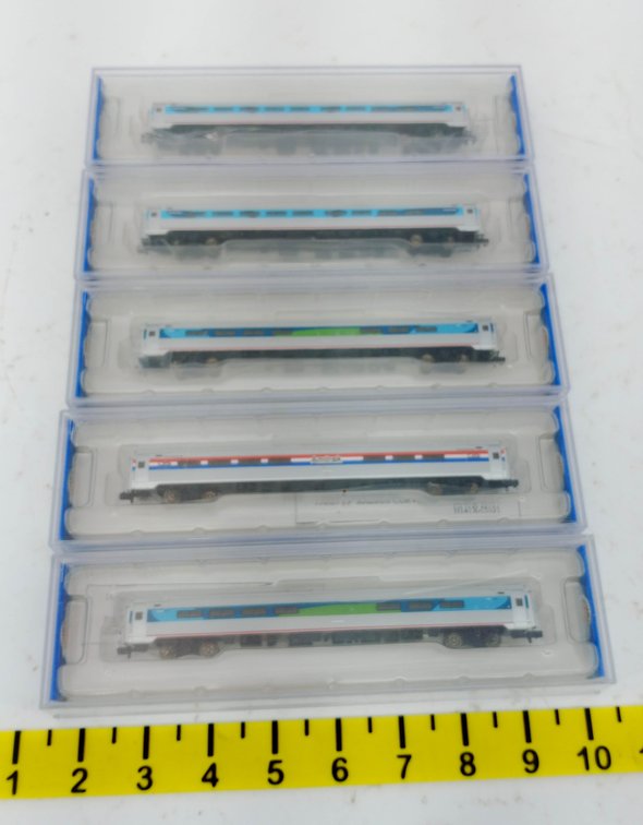 5 BACHMANN N SCALE 14163 14159 14161 AMTRAK AMFLEET I CAFE & COACH CARS, 5 OBS  INV 263331898