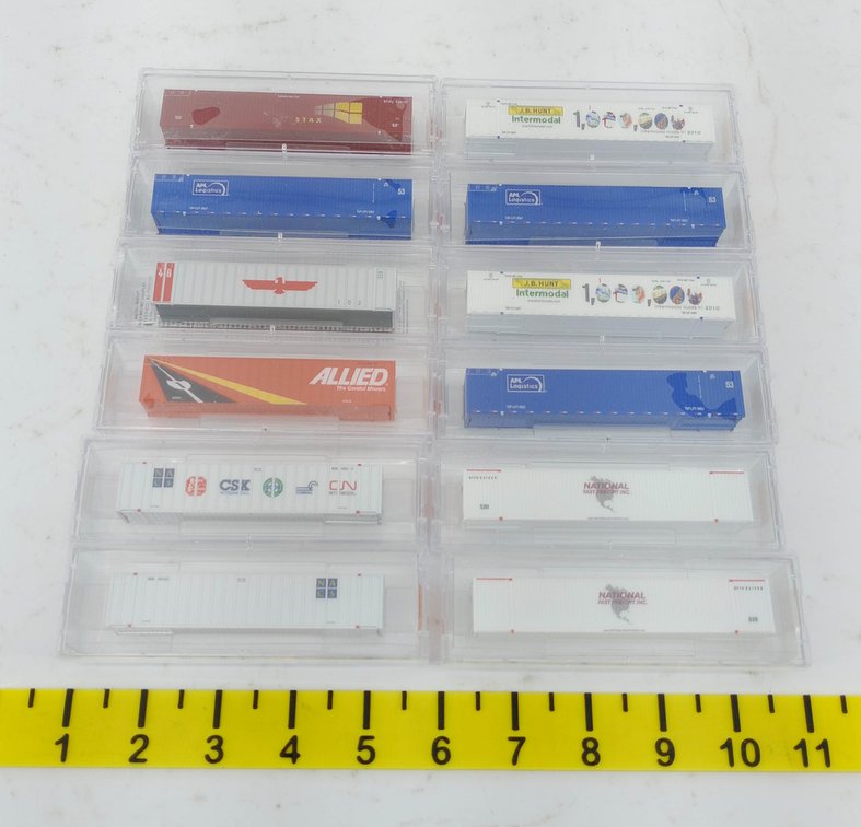 12 MICRO-TRAINS N SCALE 48FT & 53FT INTERMODAL CONTAINERS, 12 OBS  INV 263331904