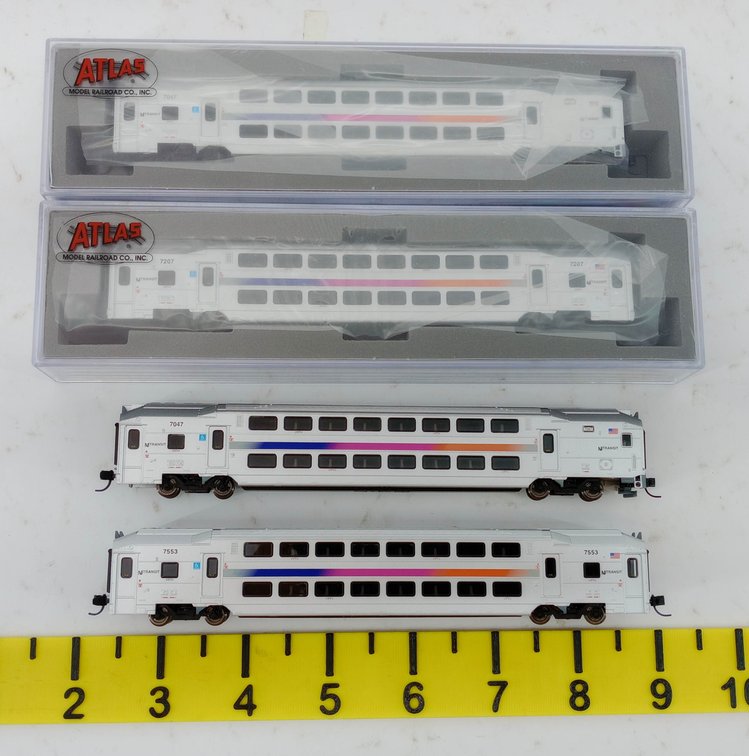 4 ATLAS N SCALE NJ TRANSIT MULTILEVEL PASSENGER CARS, 2 OBS  INV 263331912