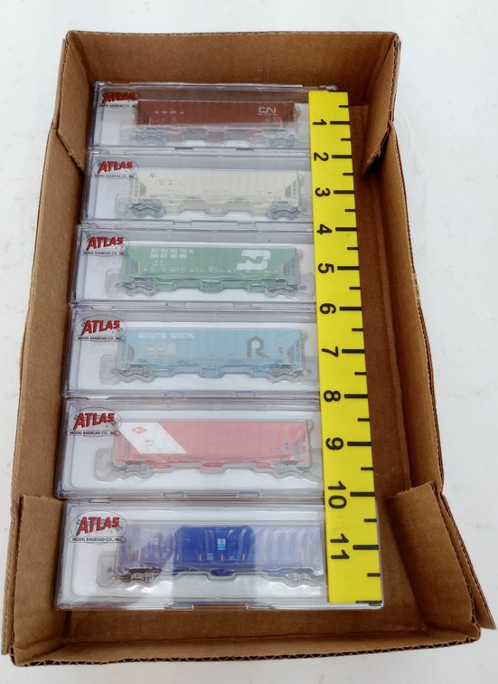 6 ATLAS N SCALE THRALL 4750 COVERED HOPPERS CN CATX BN ROCK MNS DJTX, 6 OBS  INV 263331916