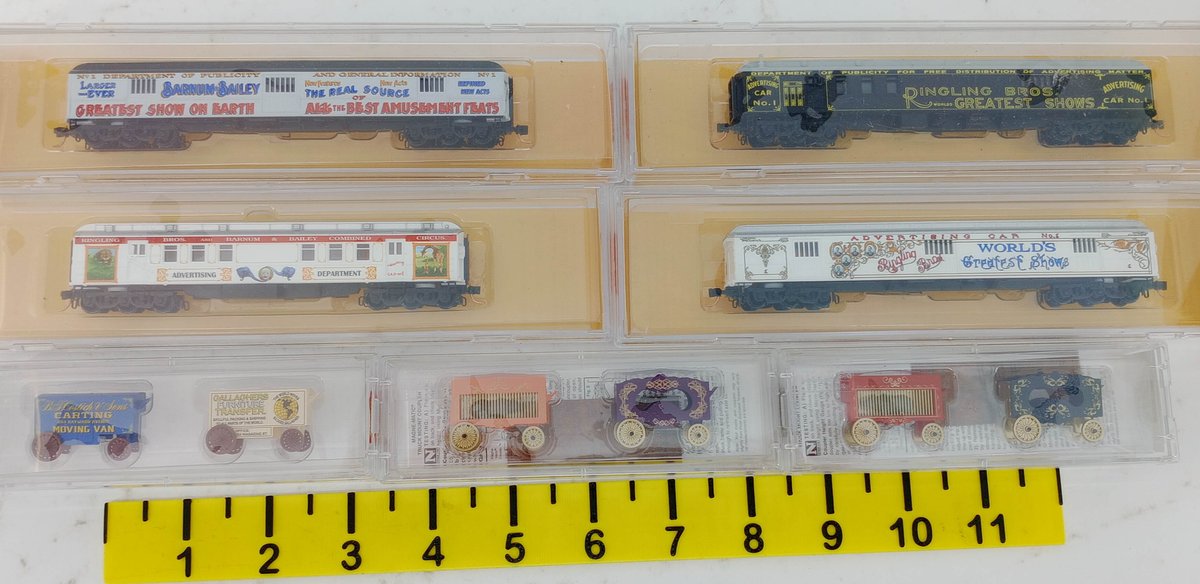 MICRO-TRAINS N SCALE RINGLING BROS & BARNUM & BAILEY CIRCUS CARS & WAGONS, 7 OBS  INV 263331922