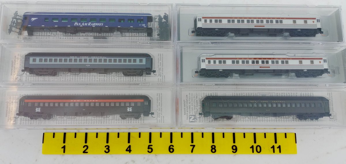6 MICRO-TRAINS N SCALE NYC, NEW HAVEN, PENNSYLVANIA & PAN AM PASSENGER CARS, 6 OBS  INV 263331926