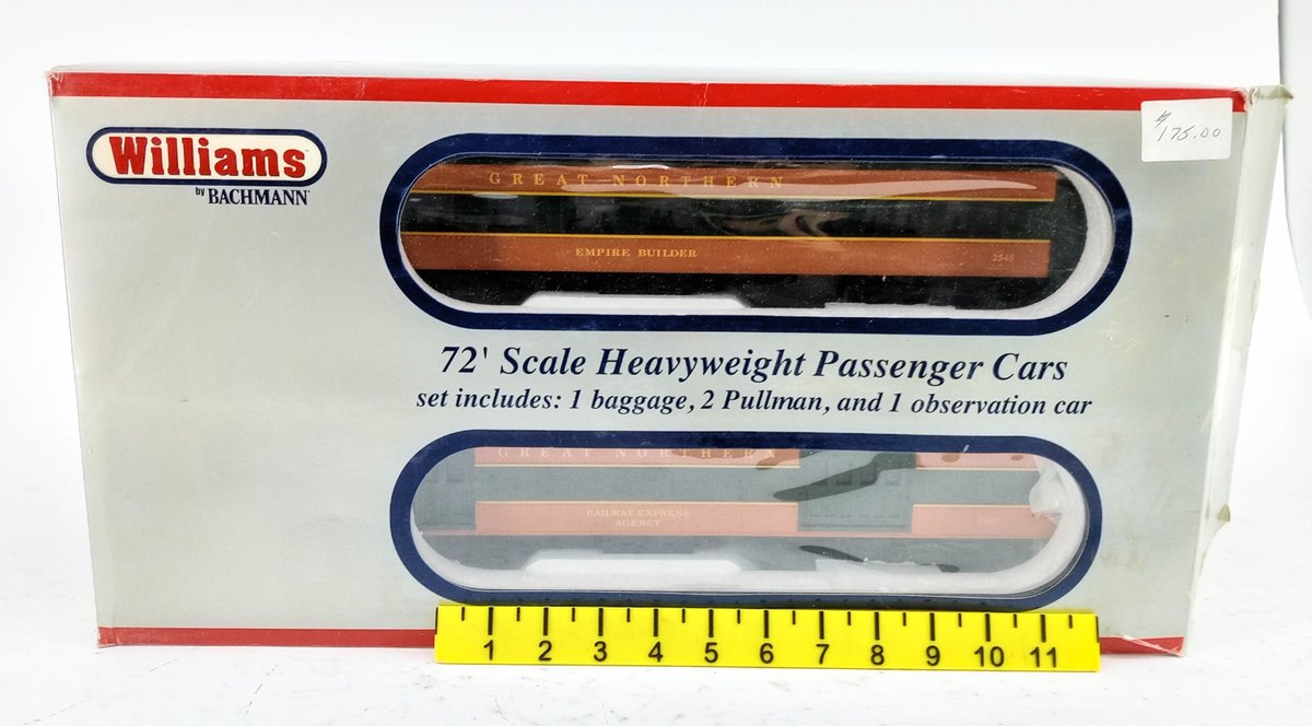 WILLIAMS BY BACHMANN O GAUGE 43352 GREAT NORTHERN 72FT HEAVYWEIGHT PASSENGER CARS 4 CAR SET, OB  INV 263390029