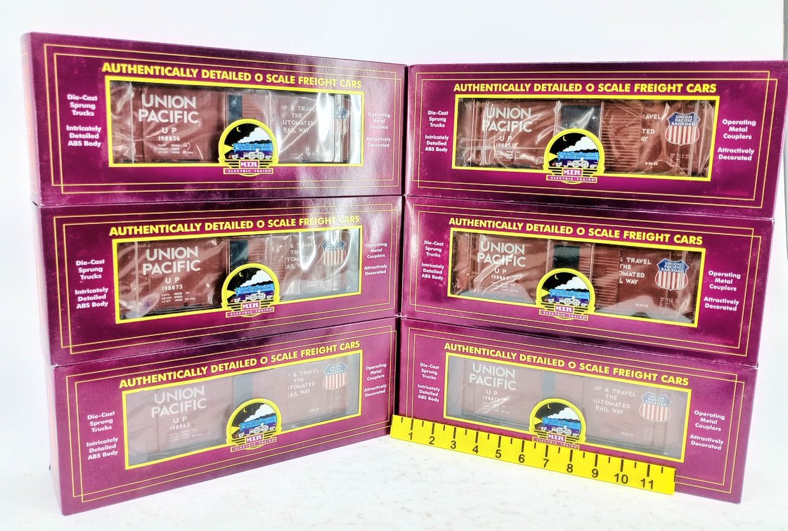 6 MTH O GAUGE 20-90792 UNION PACIFIC 40' AAR BOX CARS, 6 OBS & SET BOX  INV 263390032