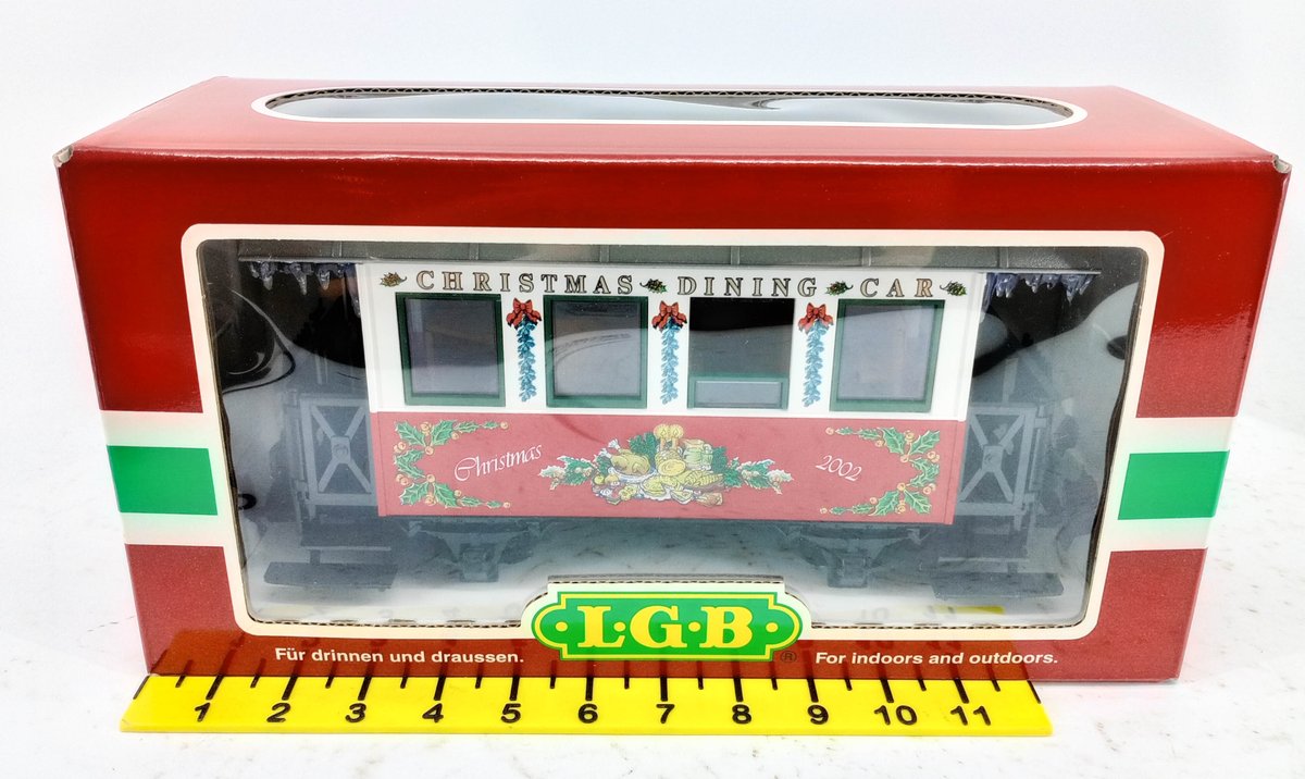 LGB 36077 CHRISTMAS DINING CAR 2002 G GAUGE PASSENGER CAR, OB  INV 263390039