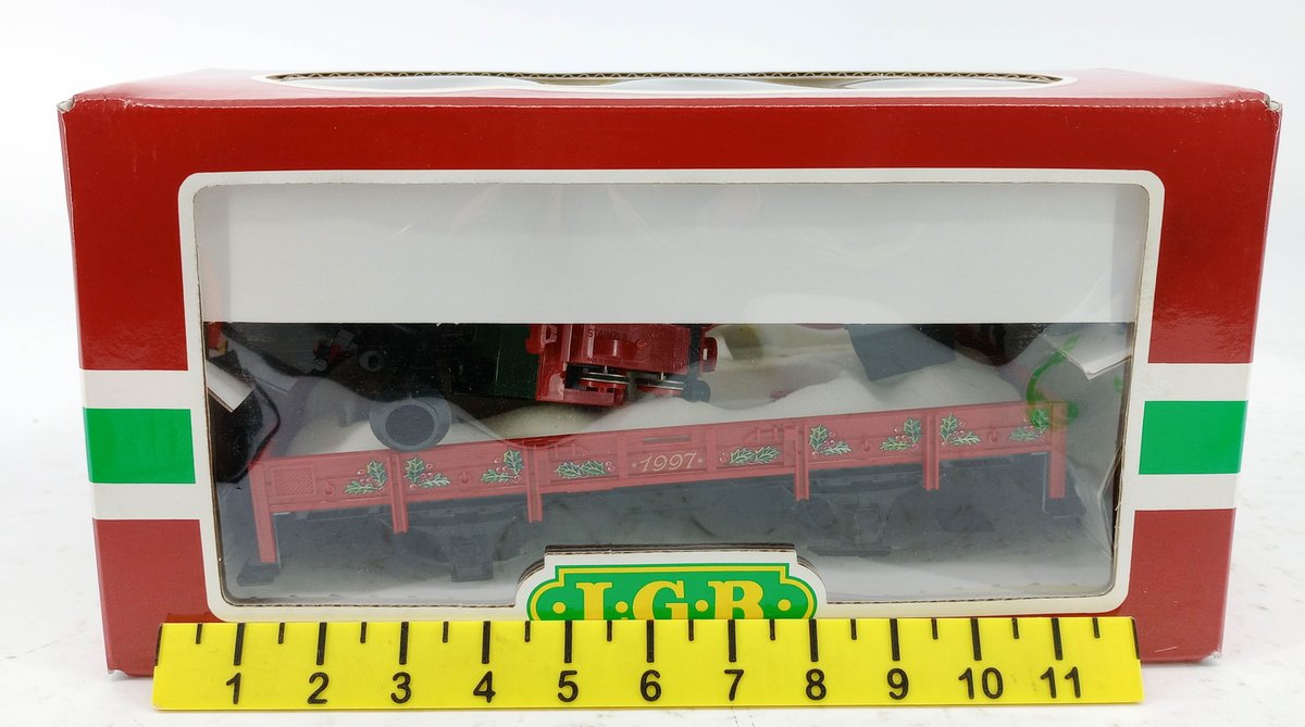 LGB G GAUGE 42100 1997 CHRISTMAS FLAT CAR W/ LOCOMOTIVE LOAD, OB  INV 263390047