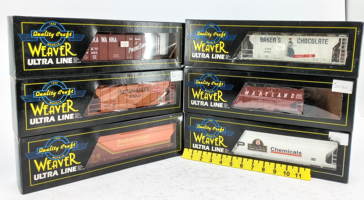 6 WEAVER ULTRA LINE O GAUGE HOPPERS, LACKAWANNA, MILWAUKEE, BAKER'S, SP, 6 OBS  INV 263390055