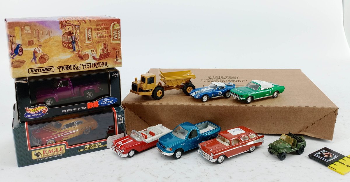 ASSORTED DIE-CAST VEHICLES MATCHBOX YESTERYEAR HOT WHEELS EAGLE COLLECTIBLES CAT DUMP TRUCK MUSTANG & OTHERS SOME OBS  INV 263390063