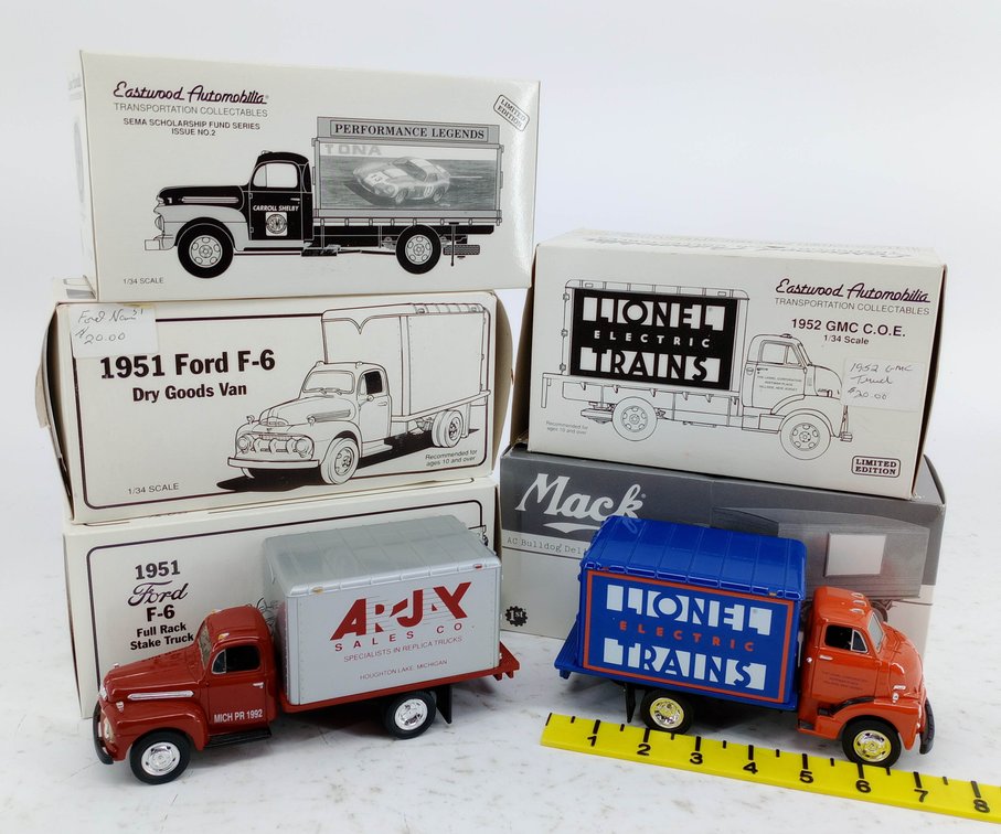 5 EASTWOOD AUTOMOBILIA 1/34 DIE-CAST TRUCKS FORD F-6 GMC COE LIONEL ARJAY & MACK BULLDOG 5 OB  INV 263390069