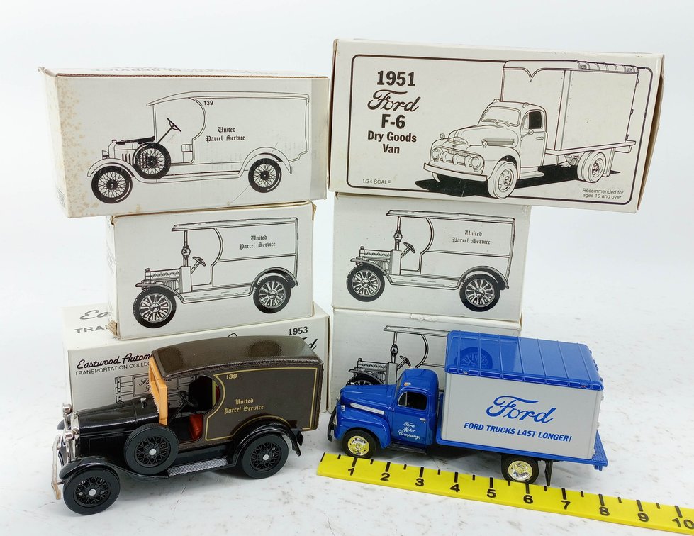 6 DIE-CAST UPS & FORD DELIVERY TRUCKS 1ST GEAR 1951 F-6 DRY GOODS VAN MODEL A 6 OB  INV 263390070