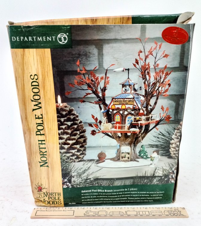 DEPARTMENT 56 NORTH POLE WOODS OAKWOOD POST OFFICE BRANCH LIGHTED TREE HOUSE 2 PIECE SET OB INV 263390142
