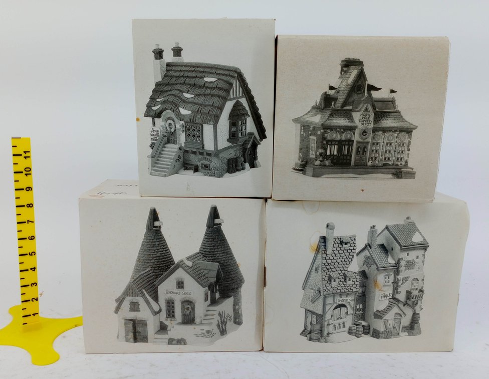 4 DEPARTMENT 56 HERITAGE VILLAGE PORCELAIN HOUSES LOMAS MOLASSES NORTH POLE DEPOT OAST HOUSE FAGIN'S 4 OB INV 263390144