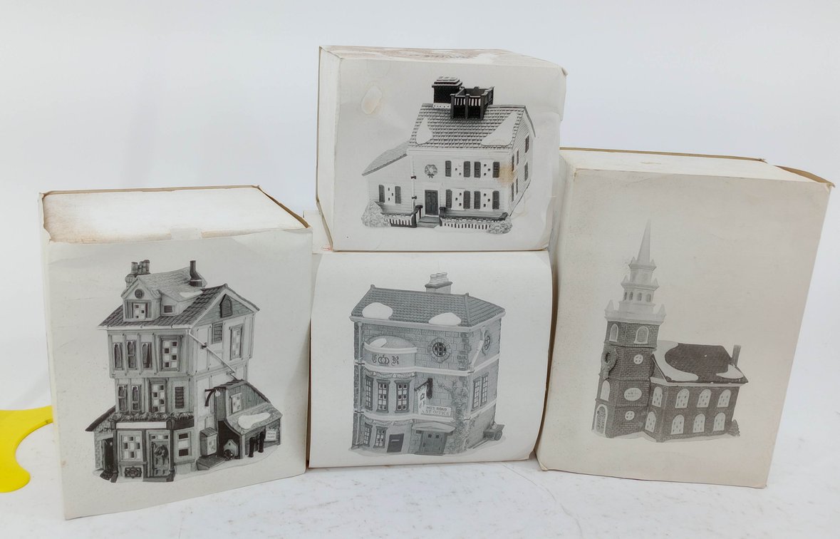 4 DEPARTMENT 56 HERITAGE VILLAGE PORCELAIN HOUSES J LYTES COAL MERCHANT KING'S ROAD POST OFFICE OLD NORTH CHURCH 4 OB INV 263390146