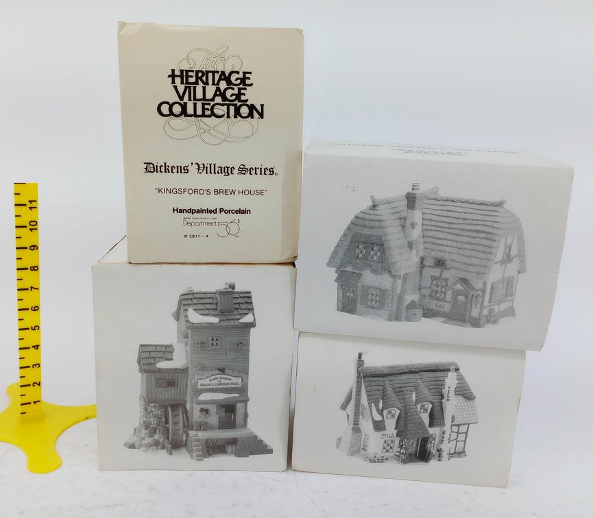 4 DEPT 56 DICKENS VILLAGE KINGSFORD'S BREW HOUSE GREAT DENTON MILL MAYLIE COTTAGE & COBB COTTAGE 4 OB INV 263390150