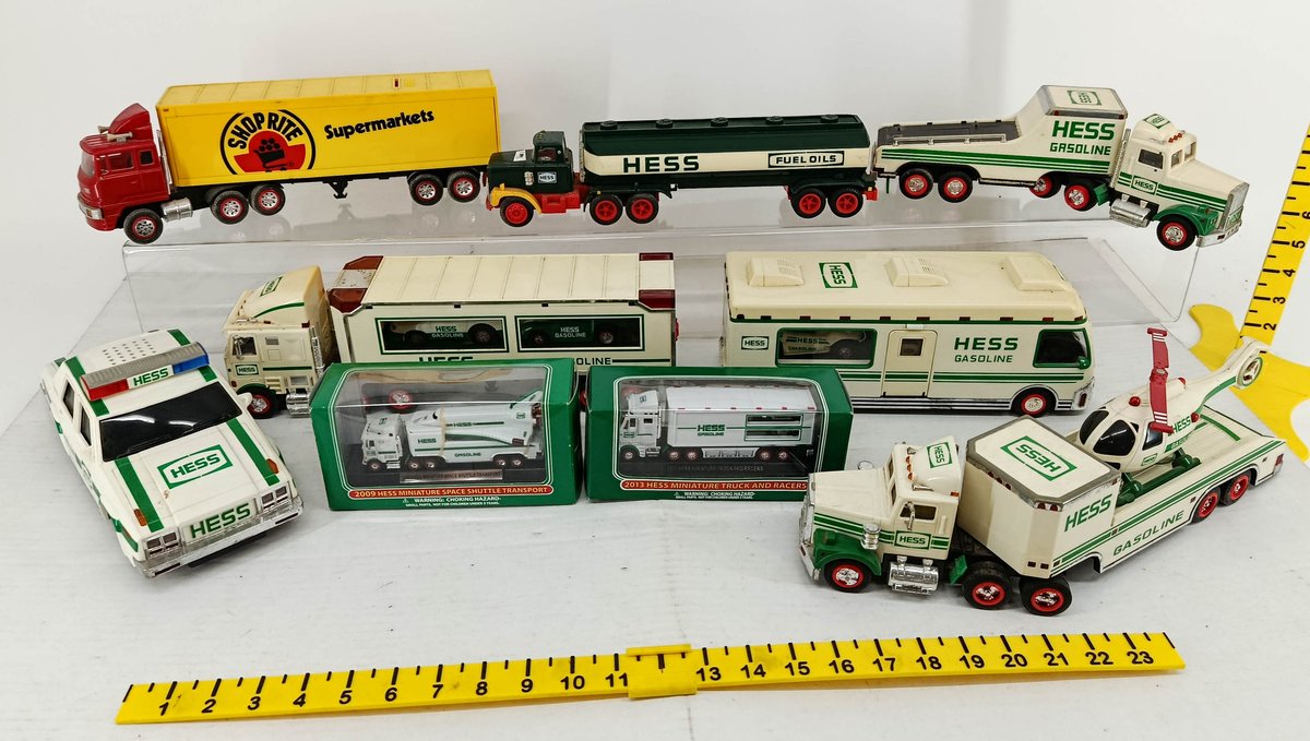 ASSORTED HESS TOY TRUCKS RV POLICE CAR HELICOPTER TANKER & SHOP RITE SEMI TRUCK 2009 & 2013 MINIATURES 2 OB  INV 260900961