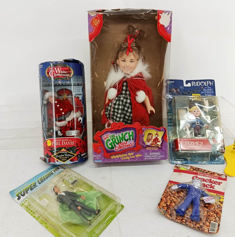 5 CHRISTMAS & NOVELTY FIGURES GRINCH CINDY LOU WHO WHITE CHRISTMAS RUDOLPH HERMEY CRACKER JACK 5 OB  INV 260900965