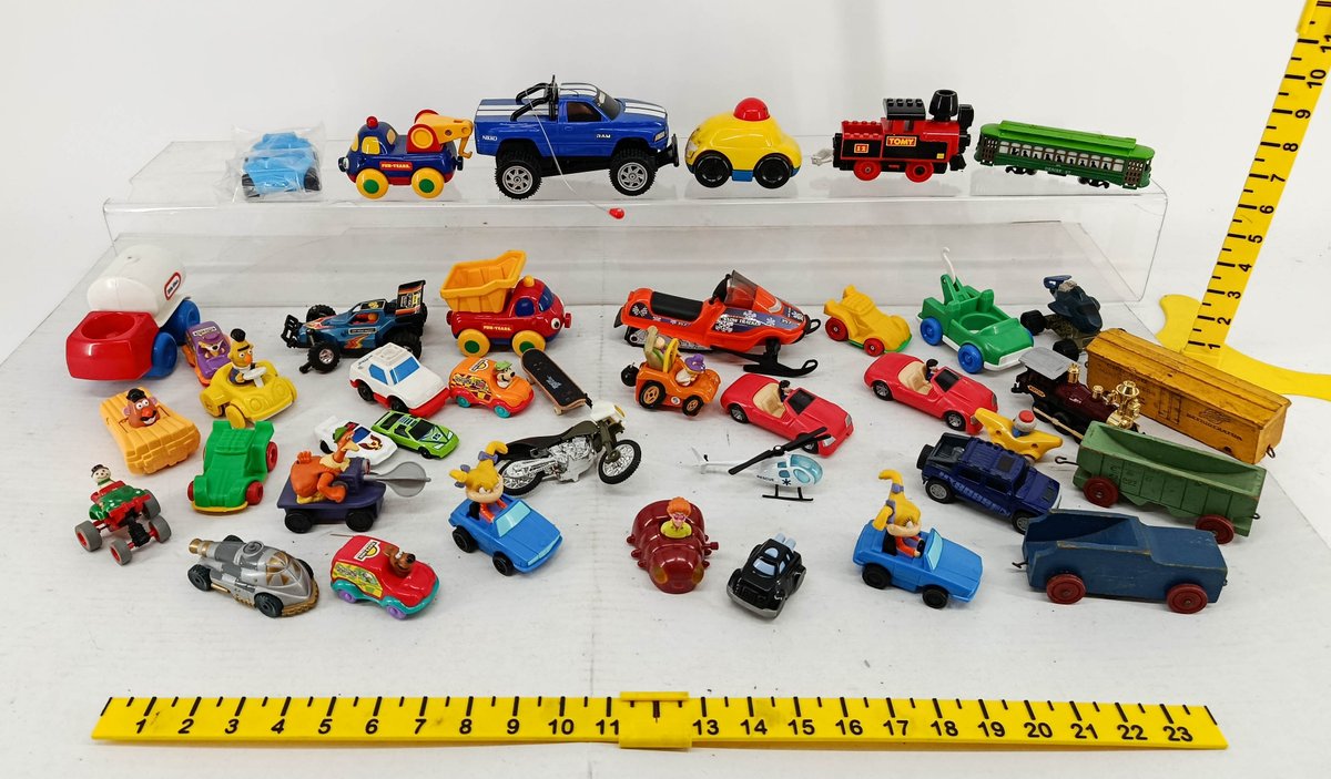 ASSORTED TOY VEHICLES FUN-YEARS LITTLE TIKES TOMY NIKKO RAM FISHER-PRICE TRAIN CARS & FAST FOOD TOYS  INV 260900976