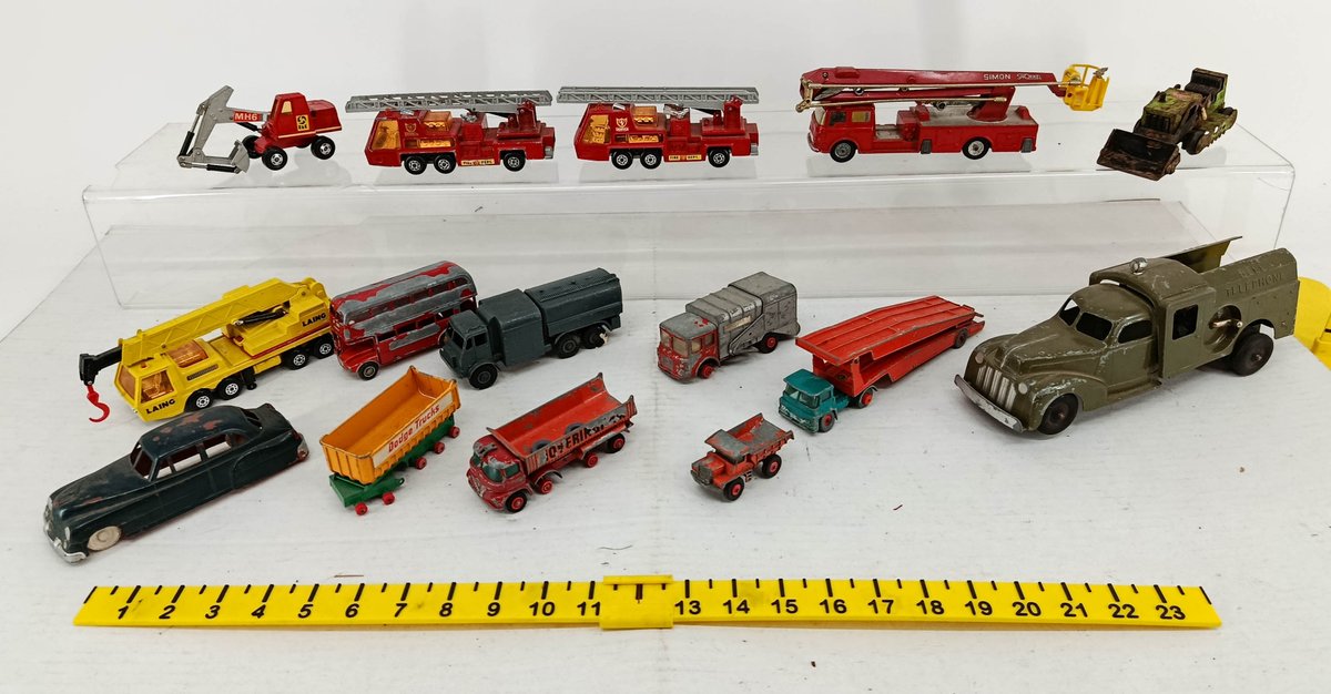 ASSORTED DIE-CAST VEHICLES HUBLEY KIDDIE TOY BELL TELEPHONE TRUCK SIMON SNORKEL FIRE TRUCKS LAING CRANE & OTHERS  INV 260900978