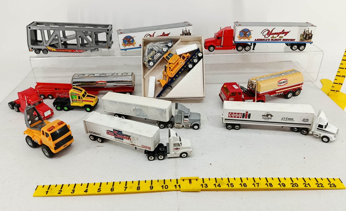 ASSORTED DIE-CAST SEMI TRUCKS YUENGLING TEXACO CASE IH WINROSS COCA-COLA & OTHERS 1 OB  INV 260900979