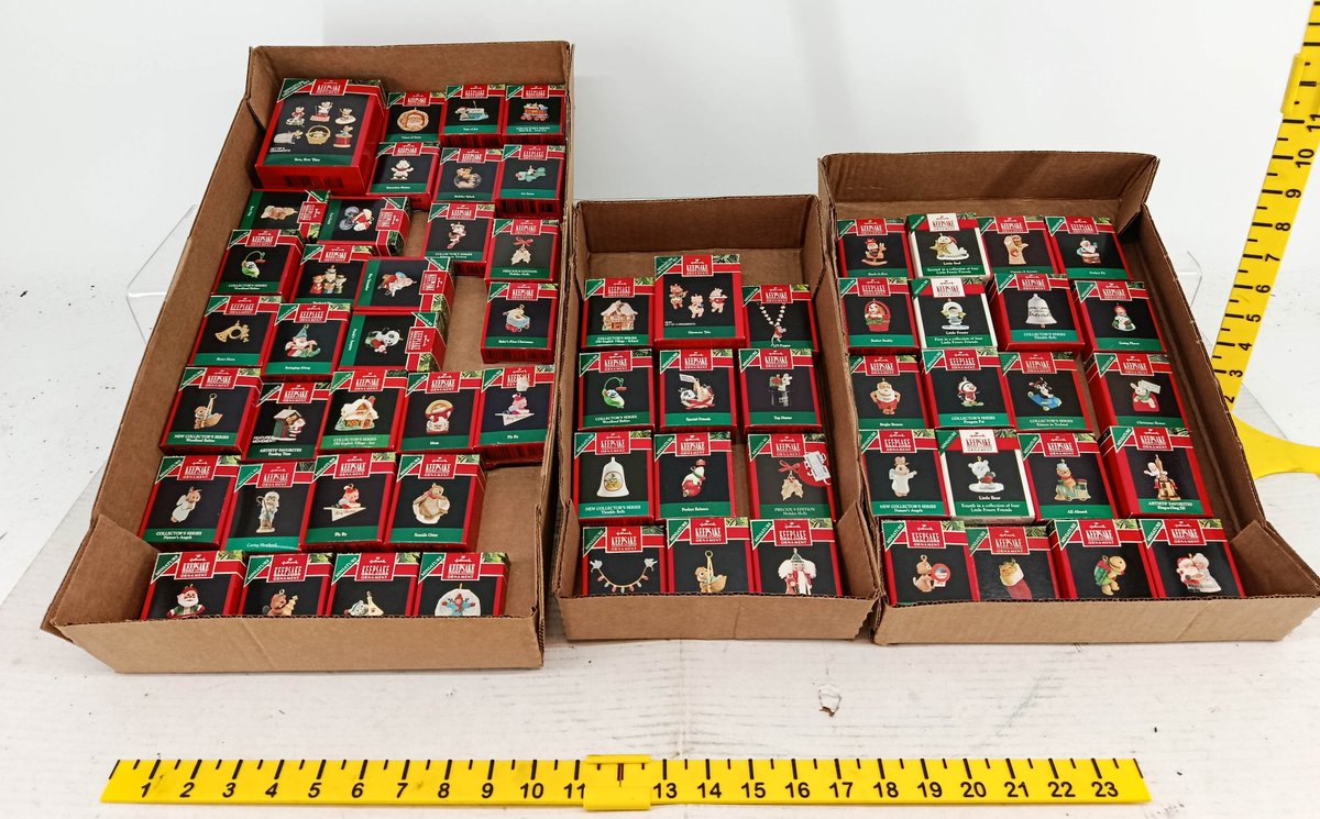 60+ ASSORTED HALLMARK KEEPSAKE MINIATURE CHRISTMAS ORNAMENTS 1990-1992 SOME OBS  INV 260901078