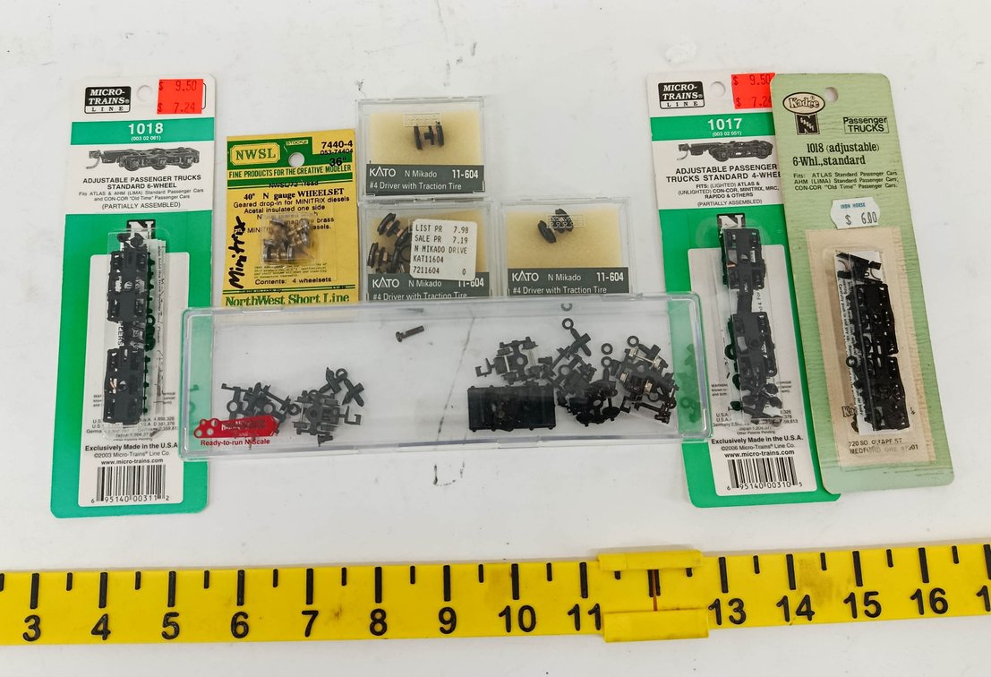 ASSORTED N SCALE MICRO-TRAINS KADEE KATO NWSL PASSENGER TRUCKS & WHEELSETS  INV 262250030